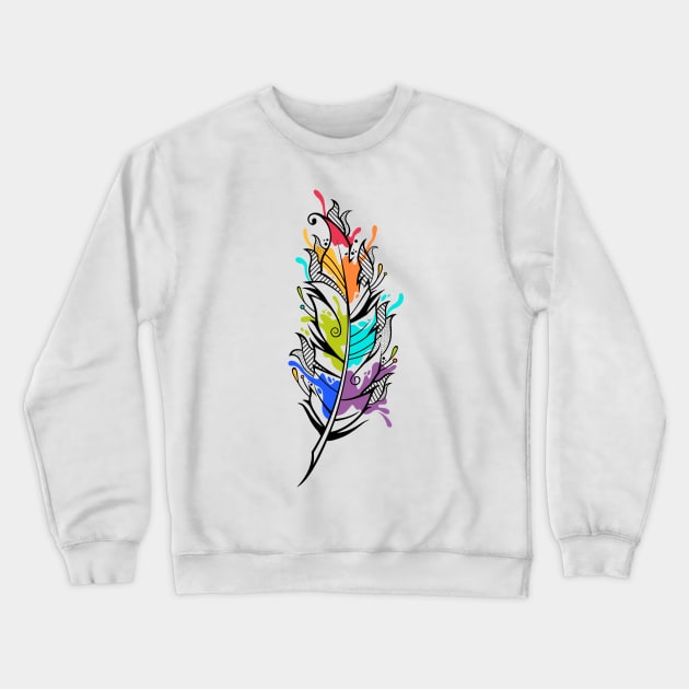 Beautiful colorful bird feather with watercolor paints Crewneck Sweatshirt by Razym